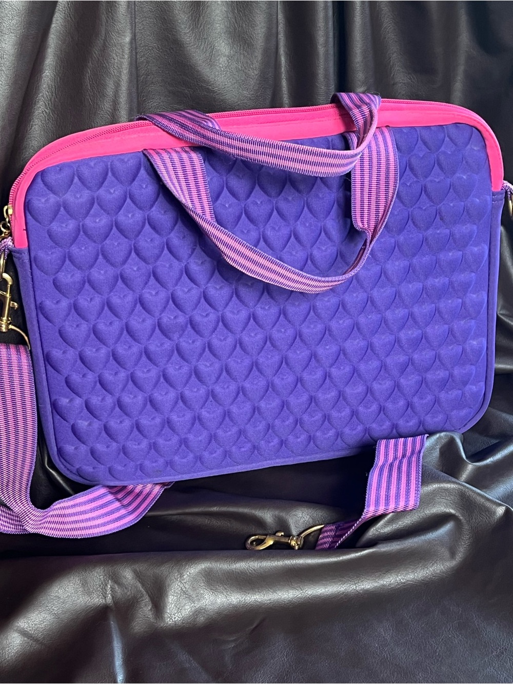 Quilted Purple iPad/Laptop Sleeve with Pink Trim